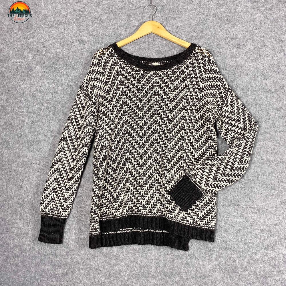 Aeropostale Pullover Sweater White Black Chevron Round Neck Cottage Women's XXL
